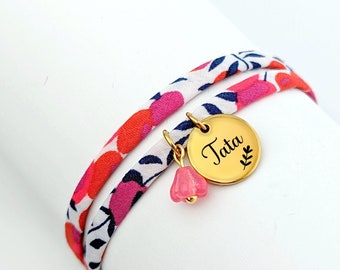 Bracelet cordon Liberty personnalisé pour femme, bracelet maman, fête des mères, idée cadeau marraine, cadeau naissance pour la maman