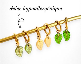 Boucles d’oreilles feuilles interchangeables huggies pour femme