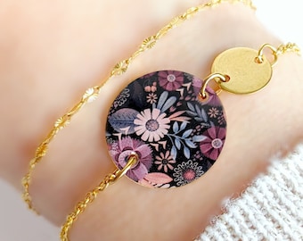 Bracelet boho coloré fleurs rose violet pour femme