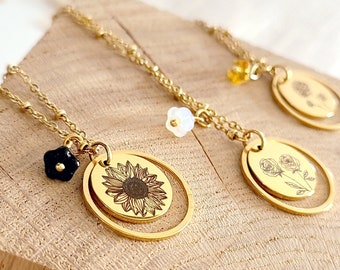 Collier personnalisé fleur de naissance pour femme
