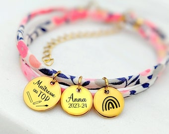 Bracelet personnalisé cadeau maîtresse, idée cadeau enseignant, ATSEM, fin d'année scolaire