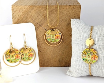 Mayan Inca style women's jewelry set, necklace bracelet earrings, gift for her, costume jewelry, gift for mom