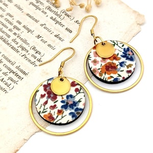 Orecchini da donna in legno e tessuto Liberty, fiore per lei, bigiotteria fatta a mano, gioielli autunnali, orecchini cottagecore