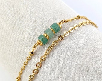 Bracelet pierre d'aventurine vert et or pour femme