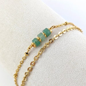 Green aventurine stone and stainless steel bracelet, double row bracelet, for women, boho gold jewelry, gift idea for women, gift for her
