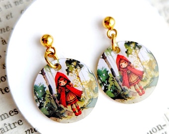 Boucles d'oreilles petit chaperon rouge pour enfant fille