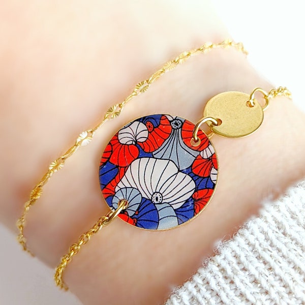 Bracelet femme bleu et rouge style japonais, bracelet fantaisie coloré, bijoux minimaliste, cadeau pour elle, cadeau de bijoux, cadeau femme