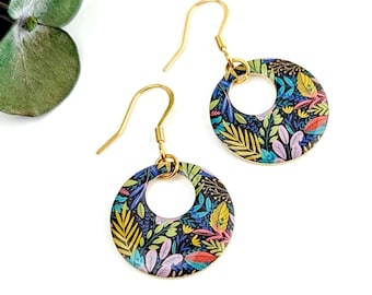 Boucles d'oreilles feuillages coloré fait main pour femme