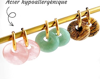 Paire de pendentifs donut en pierres naturelles pour créoles interchangeables
