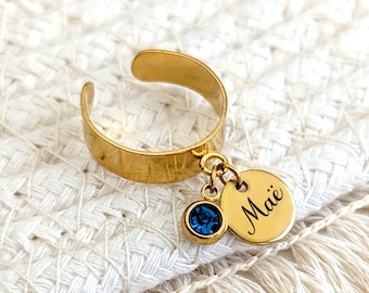 Bague Médaille et pierre de naissance personnalisée pour femme