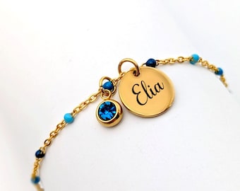 Bracelet chaîne émaillée et médaille gravée personnalisé pour femme