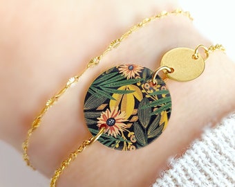 Bracelet feuilles et fleurs tropicales "Jungle chic" pour femme
