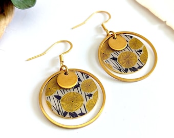 Boucles d'oreilles pendantes or et fleurs de pissenlit pour femme