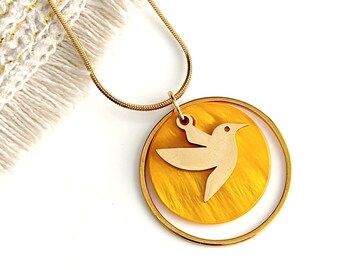 Collier colibri jaune pour femme