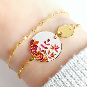 Colorful boho enameled flower bracelet for women, boho chic jewelry, handmade jewelry, gift for her, costume jewelry, women's gift idea