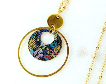 Sautoir collier long et pendentif coloré pour femme