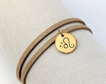 Bracelet signe du zodiaque femme cordon en suédine et médaille gravée