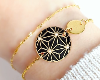Bracelet étoiles japonaises noir et or pour femme