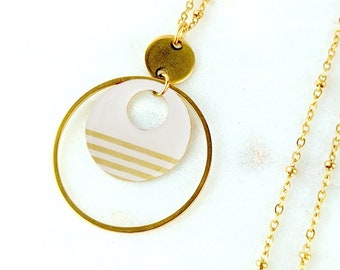 Sautoir pendentif rayures or pour femme