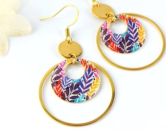 Boucles d'oreilles multicolores à motif "Herbes Folles" pour femme