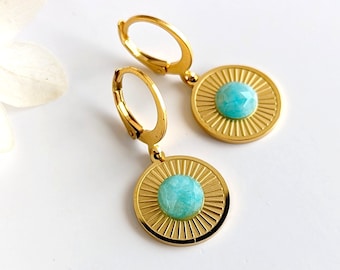 Boucles d'oreilles amazonite dormeuses acier inoxydable chirurgical pour femme
