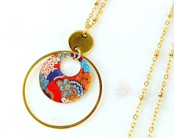 Collier long pendentif coloré pour femme, chaîne acier inoxydable, collier long bohème, bijoux boho, cadeau maman, bijoux faits main