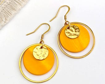 Boucles d'oreilles orange en nacre et acier inoxydable or ou argent pour femme