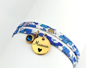 Bracelet cordon Liberty personnalisé pour femme, bracelet maman, fête des mères, idée cadeau marraine, cadeaux personnalisés pour maman