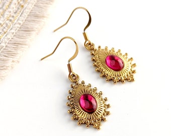 Boucles d'oreilles gouttes rose et or pour femme, bijoux pierres naturelles femme, cadeau fait main, cadeau pour elle, cadeau pour maman