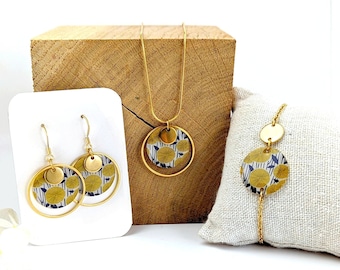 Parure bijoux fleurs jaunes : collier, bracelet, boucles d'oreilles