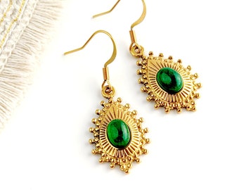 Boucles d'oreilles gouttes jade verte pour femme