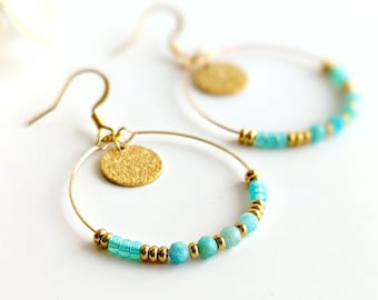 Boucles d'oreilles créoles amazonite femme