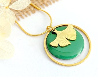 Gold Ginkgo Leaf Necklace, Sea Green Jewelry, For Women, Elegant Jewelry, Gift For Mom, Handmade Jewelry, Handmade Gift For Her