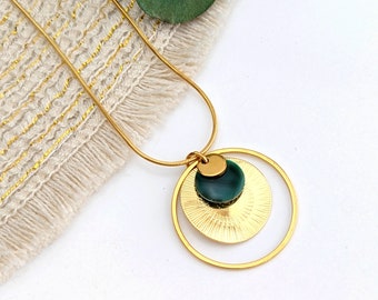 Collier vert foncé et or pour femme