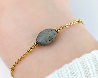 Bracelet perle de labradorite pour femme, bracelet pierre naturelle, bijou minimaliste femme, cadeau pour elle, bijoux labradorite
