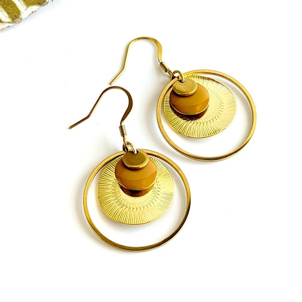 Round gold earrings for women, boho chic jewelry, handmade jewelry gift, gift for her, gift for mom