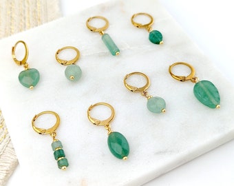 Mono boucle d'oreille dormeuse aventurine verte et acier chirurgical femme, à l'unité