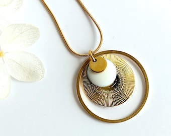 Collier or et blanc pendentif pour femme