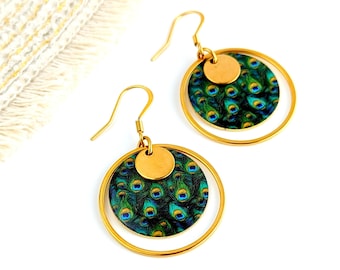 Boucles d'oreilles plumes de paon pour femme