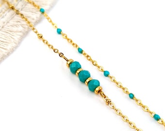 Bracelet femme double rang perles turquoise