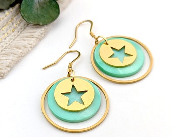 Boucles d'oreilles étoile vert menthe pour femme