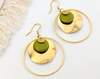Boucles d'oreilles créoles vert pour femme - Or ou Argent