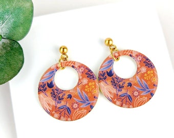 Boucles d'oreilles orange et bleu pour femme motif "L'Oranger"