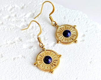 Boucles d'oreilles lapis lazuli, boho chic, bijou pierre naturelle, cadeau pour elle, idée cadeau maman, bijoux minimaliste femme