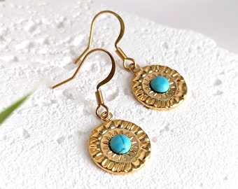 Boucles d'oreilles pendantes pierre bleu turquoise naturelle