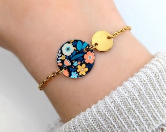 Bracelet fantaisie fait main à motif fleuri style gipsy en acier inoxydable pour femme