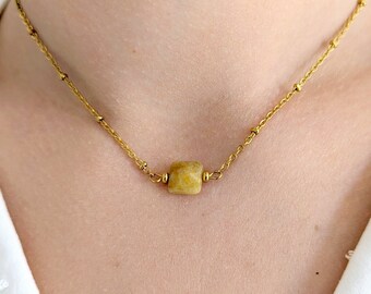 Collier fin pour femme en acier inoxydable doré, collier jade topaze jaune doré, collier minimaliste femme, cadeau pour elle