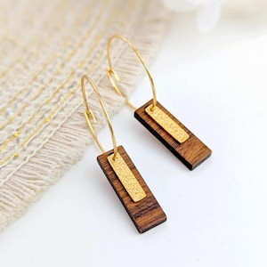 Wood and gold stainless steel hoop earrings, boho chic jewelry, gift idea for her, minimalist jewelry, gold hoops, mom gift