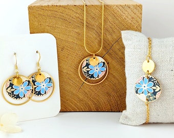 Parure bijoux fleur de Myositis pour femme : collier, bracelet et boucles d'oreilles