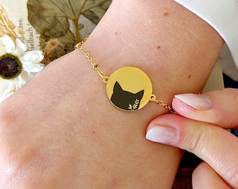 Bracelet chat noir pour femme, bijou boho chic, amoureux des chats, bijou animal fait main et minimaliste, cadeau pour elle, bijoux chats